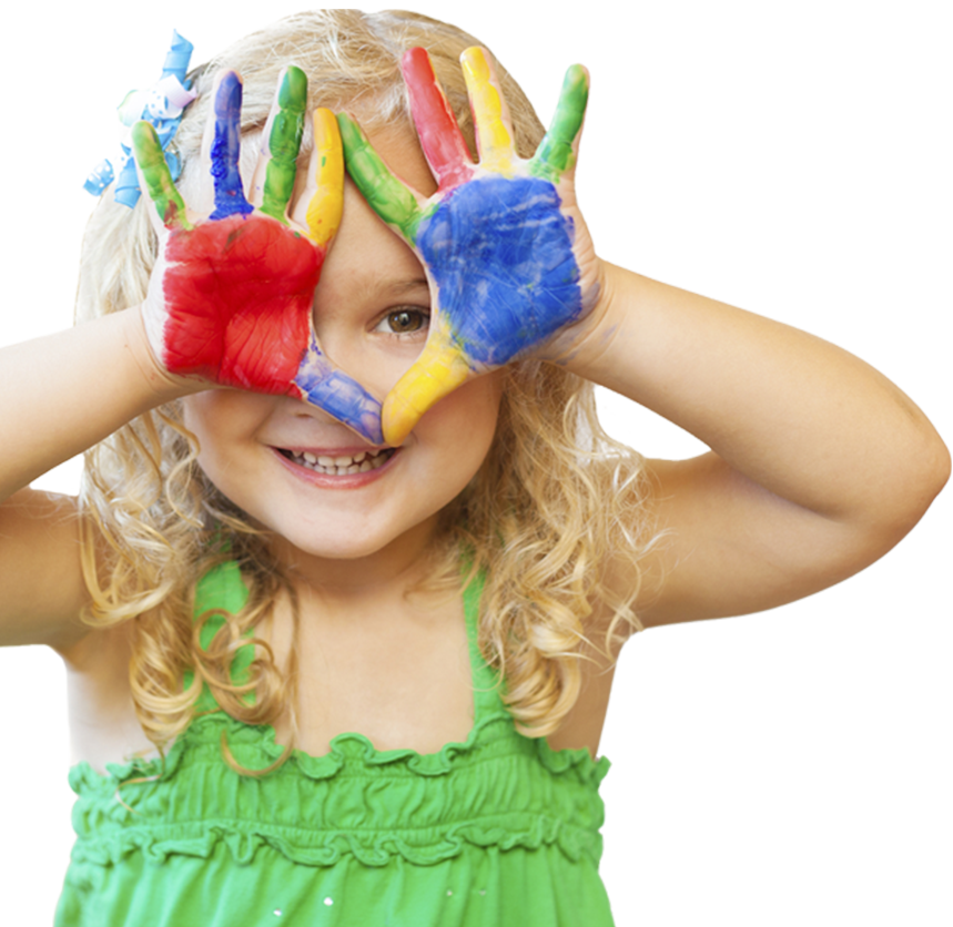 Girl with painted hands smiling