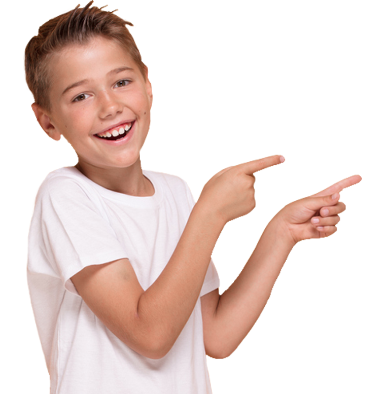 Young boy pointing towards the right
